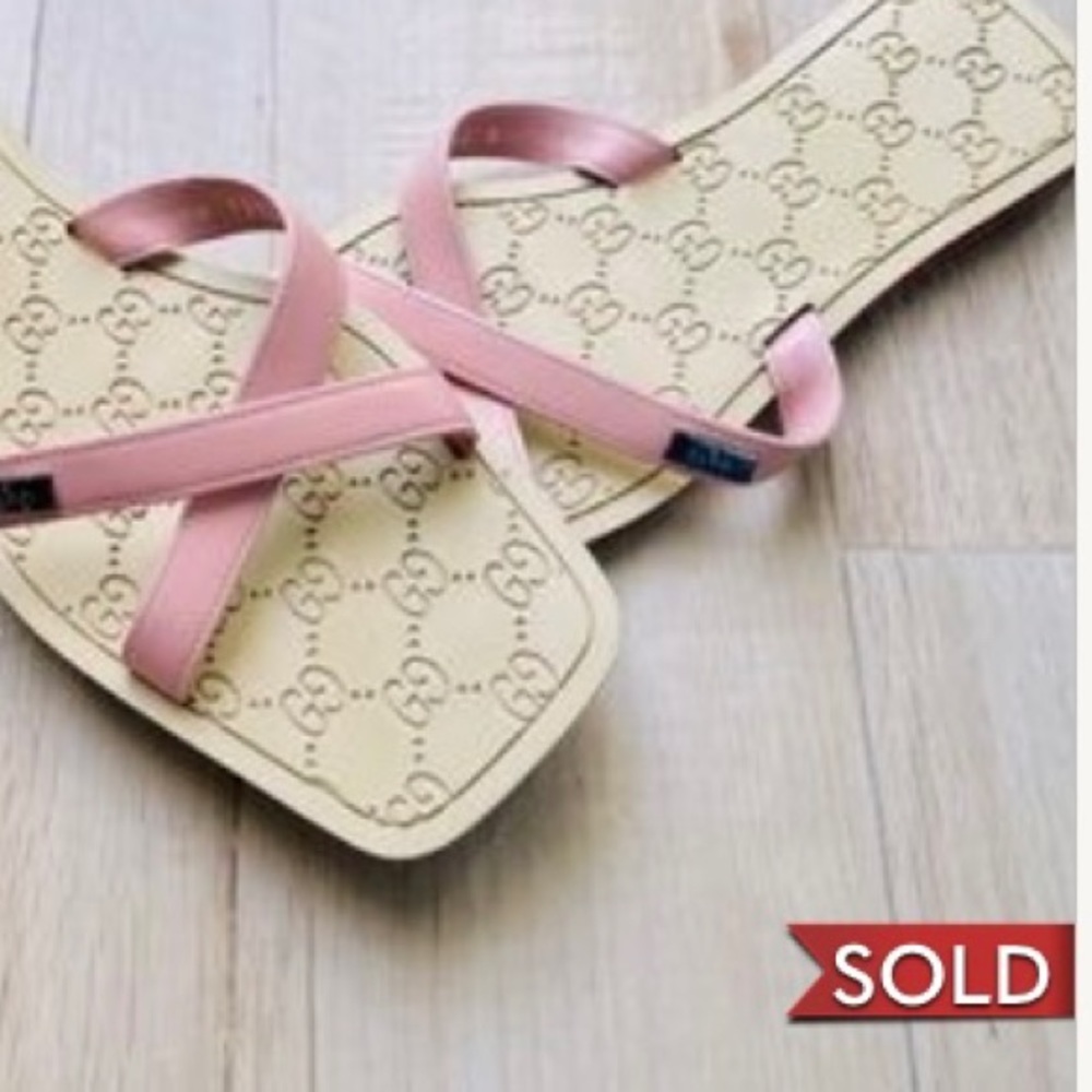 GUCCI Pink Sandal Slides Rubber & Leather